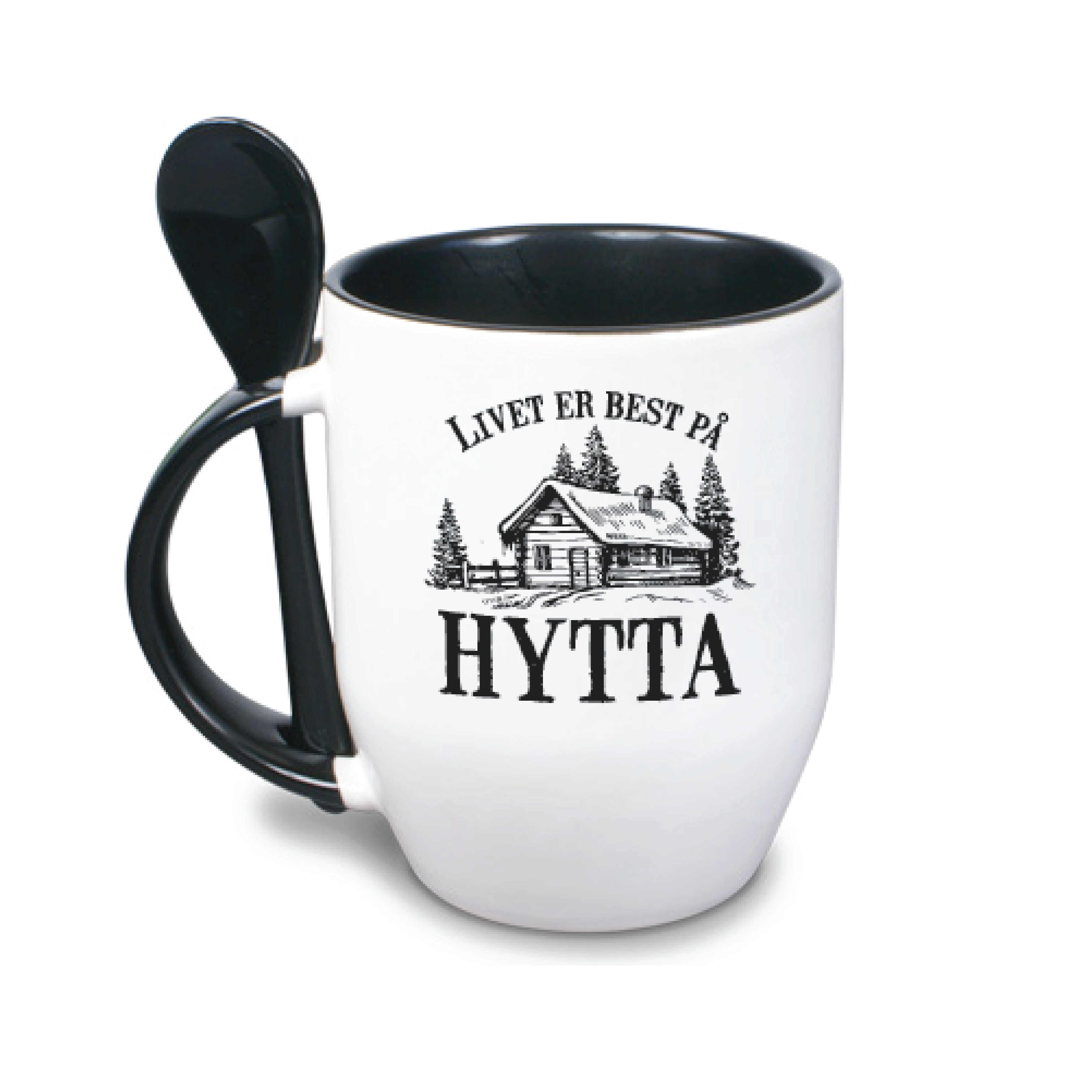 Livet er best på hytta - kaffekrus med skje