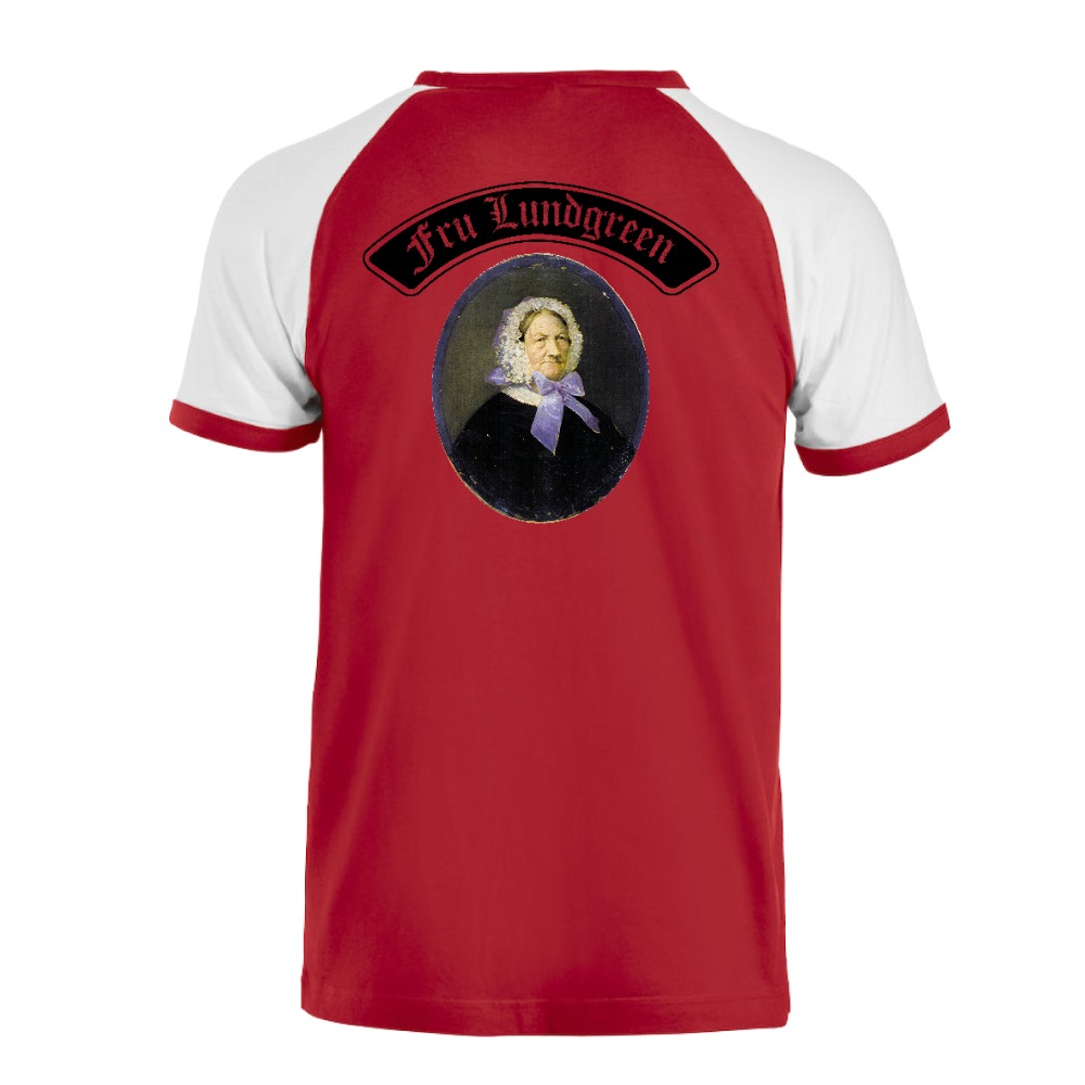 Raglan hvit/rød Logo + Bilde Bak