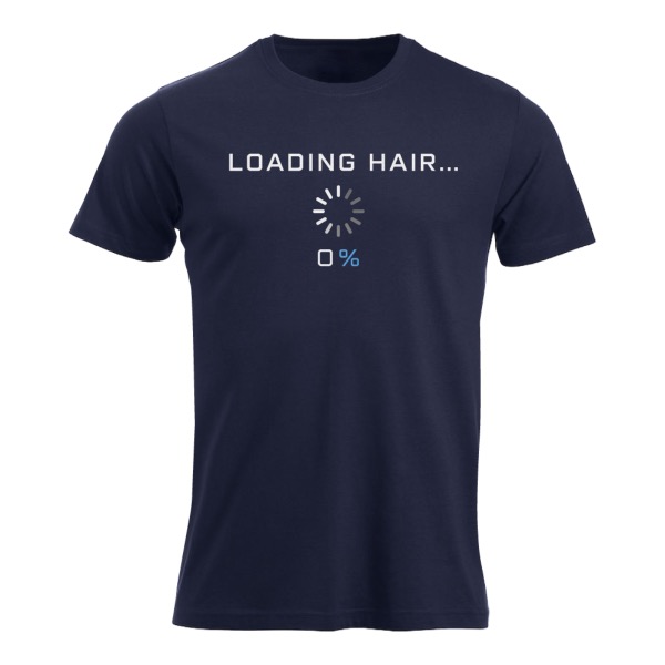 Loading Hair… 0% – morsom t-skjorte med gaming- og skallet-humor