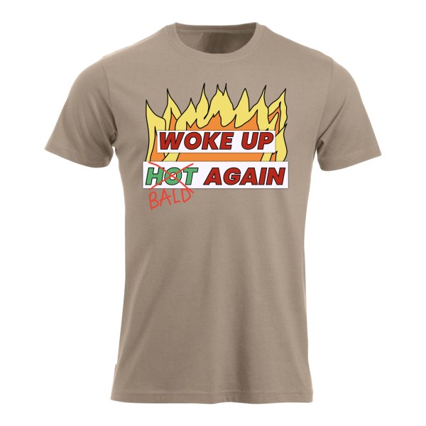 Woke Up Bald Again – morsom T-skjorte for skallede menn