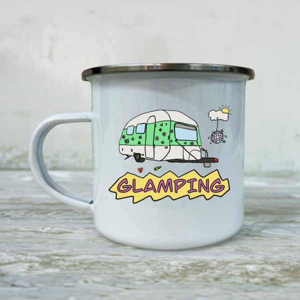 Glamping – emaljekopp med campingvogn | Morsom turkopp