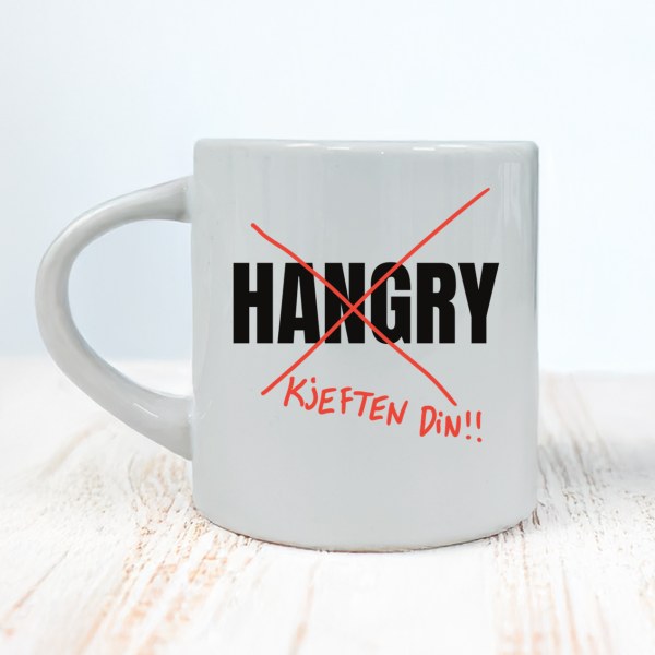 Hangry – Kjeften din! | Morsom kaffekopp med frekk tekst (180 ml)